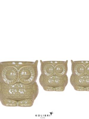 Keramický obal na kvetináč Kolibri Owl Green v tvare sovy