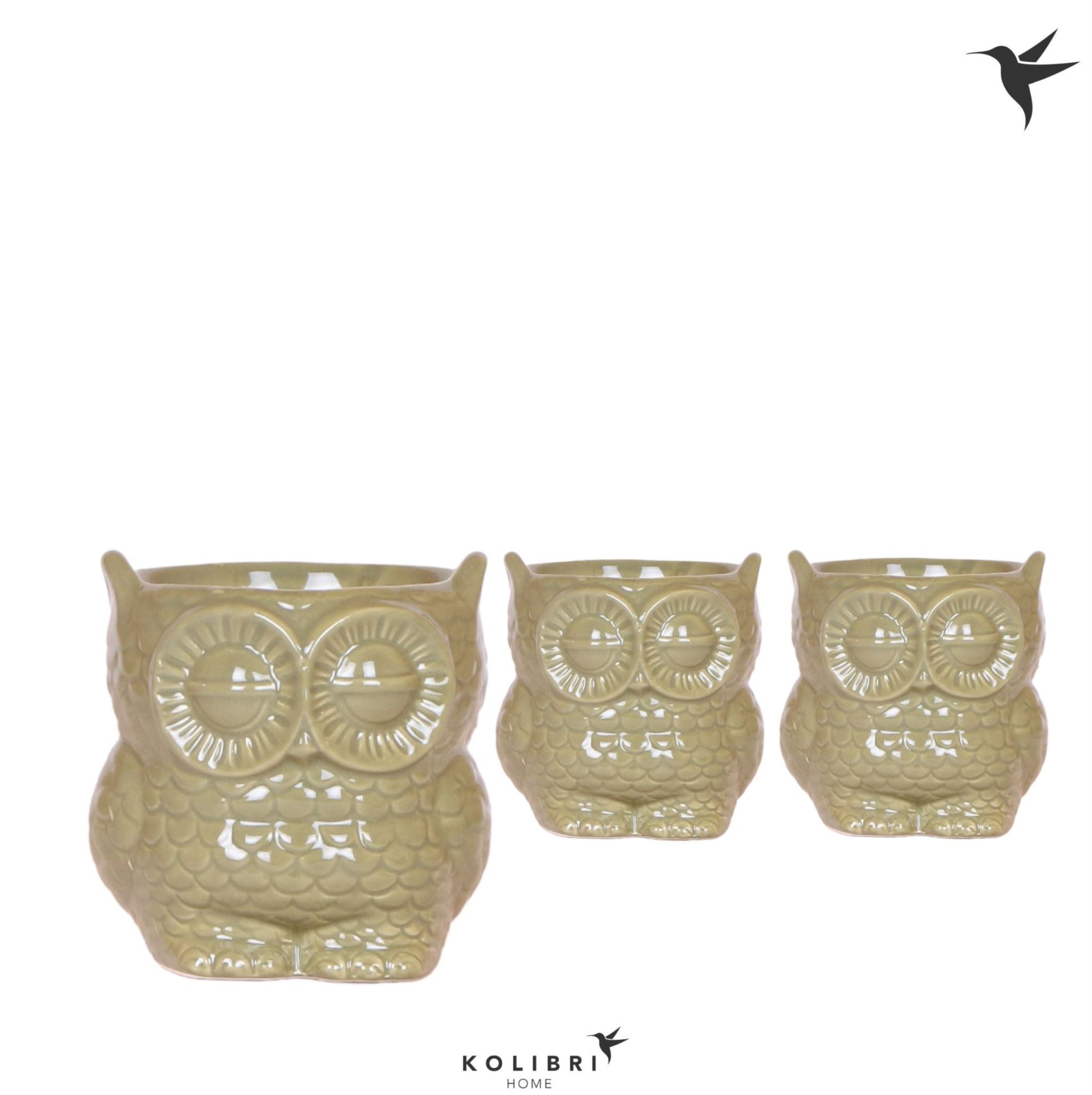 Keramický obal na kvetináč Kolibri Owl Green v tvare sovy
