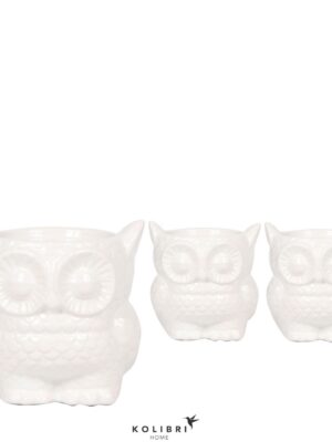 Biely keramický obal na kvetináč v tvare sovy Kolibri Owl