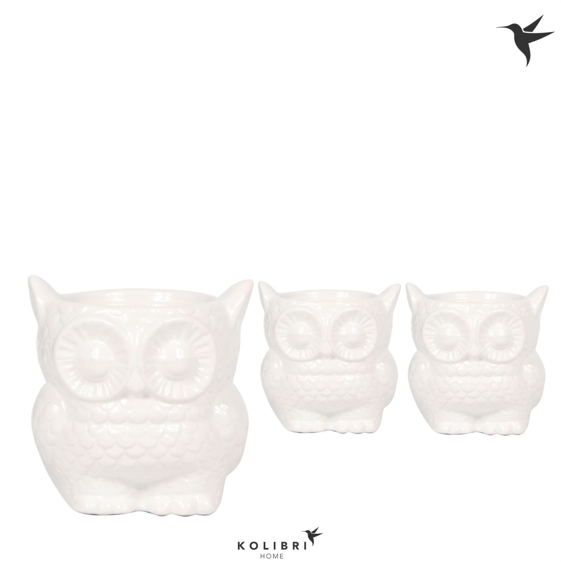 Biely keramický obal na kvetináč v tvare sovy Kolibri Owl